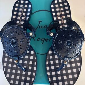 Jack Rogers Gingham Of Midnight Navy/white Georgica Jelly PVC  Slide, Sz 9–cute!